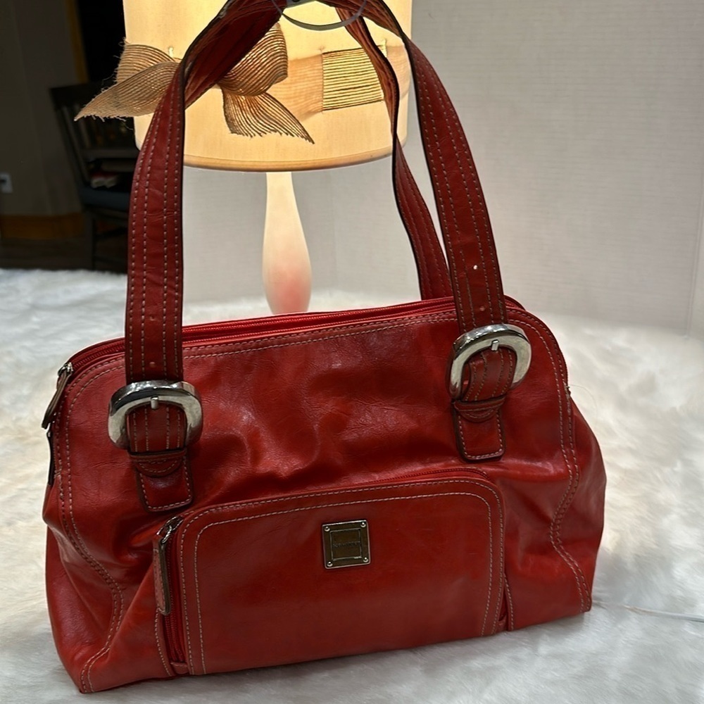 Vintage Sag Harbor Red, soft faux leather double adjustable shoulder straps